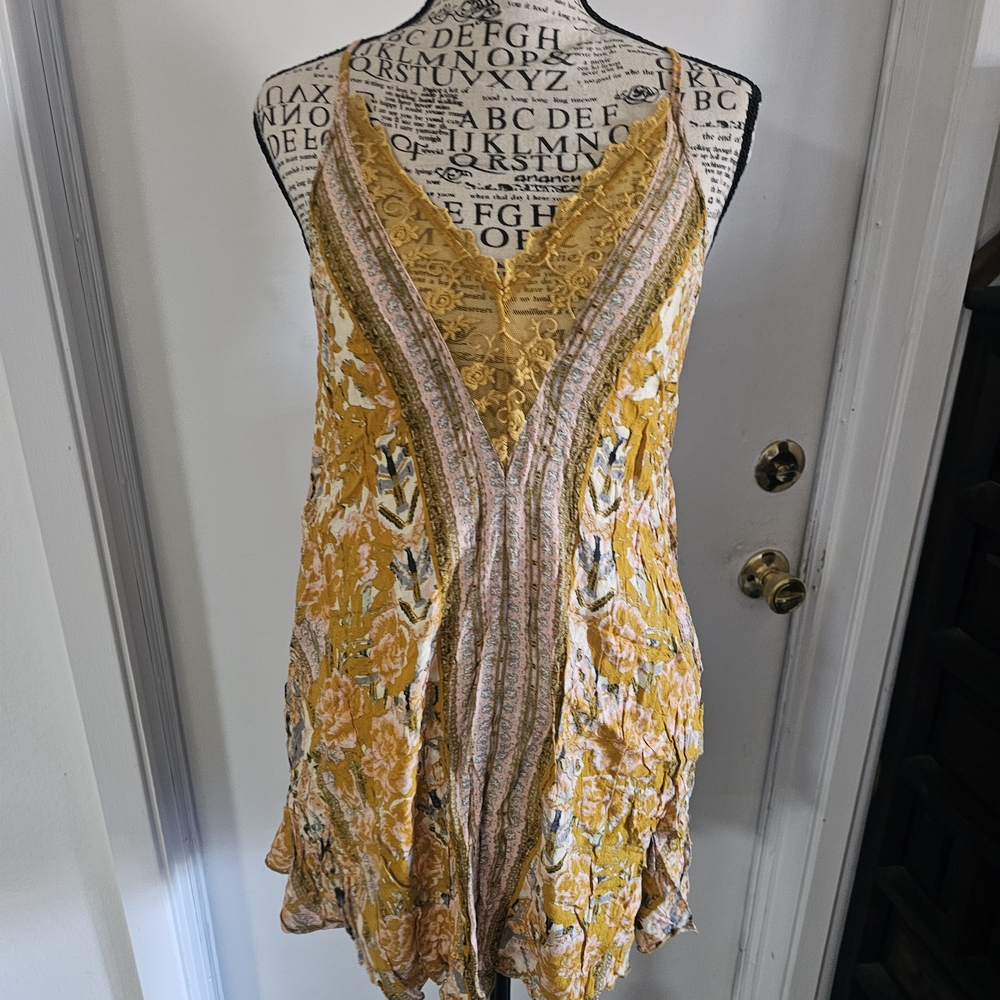 Free People Intimantly Mustard and Pink Lace Detail Top
